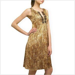 Beth Bowley Anthropologie Animal Print Silk Empire Brushed Copper Beaded Dress 4